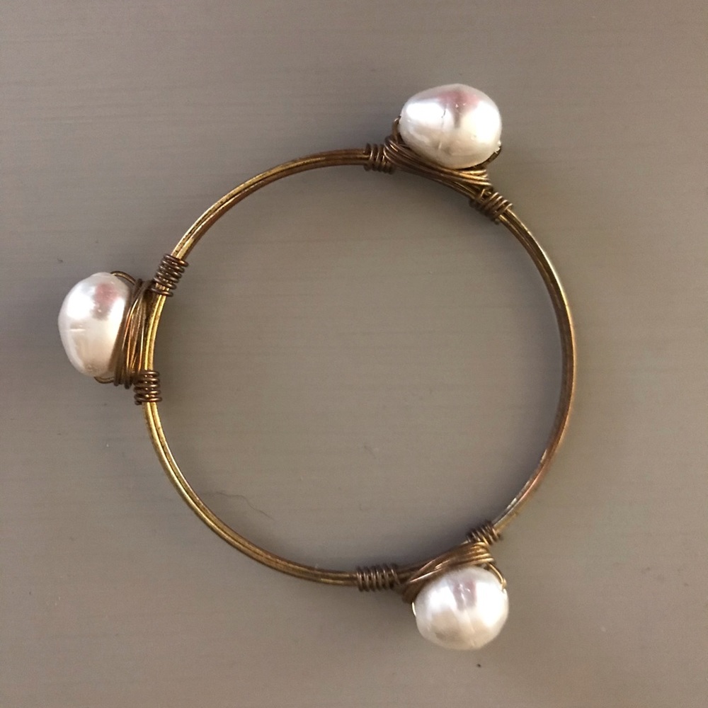 gold bangle with large pearls